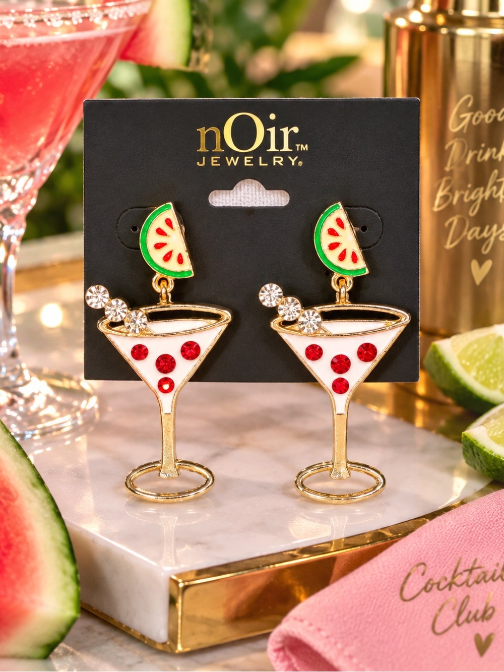 nOir Jewelry Watermelon Martini Cocktail Drop Earrings